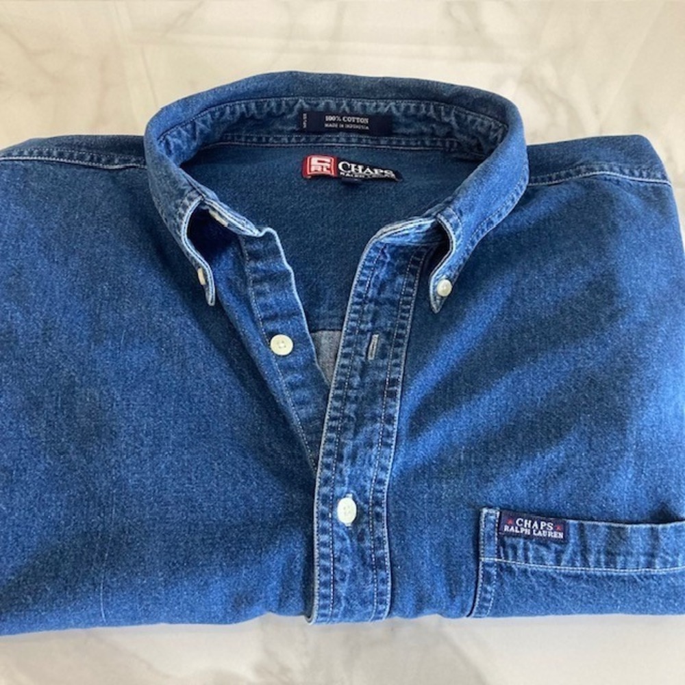 Vintage Chaps Ralph Lauren Denim Long Sleeve Shirt XXL 27.5 x 30 - Picture 3 of 11